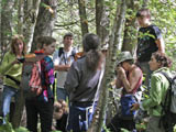 Participants et formateur dans la cédrière humide. - Photo : Martine Lapointe