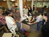 Démonstration de coupe des spécimens à identifier. - Photo : Martine Lapointe